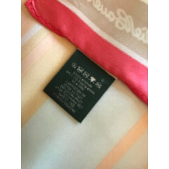 Eddie Bauer Womens Square Striped Silk Scarf Pink Beige Neutral - Picture 6 of 7